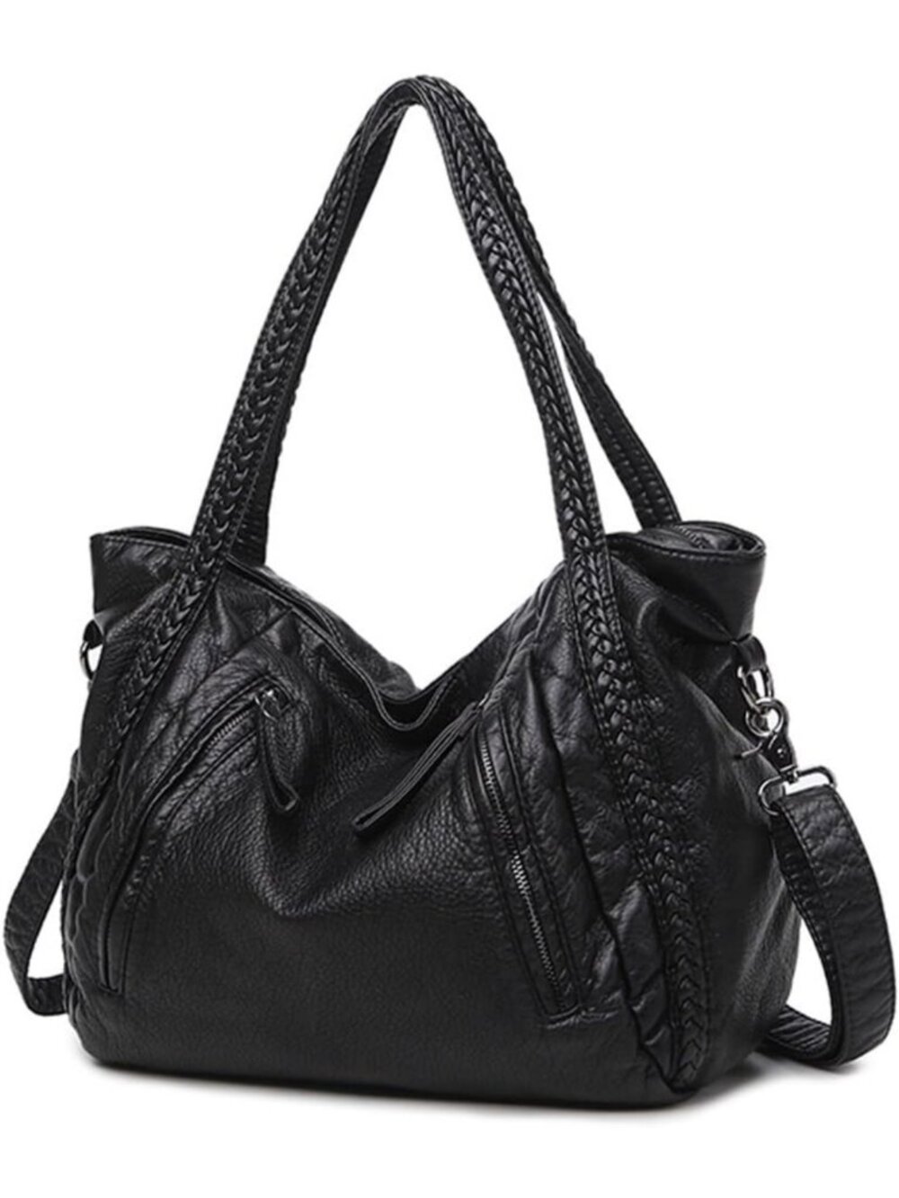 Stylish Slouchy Black Hobo Tote Bag | Braided Shoulder Handbag for Women